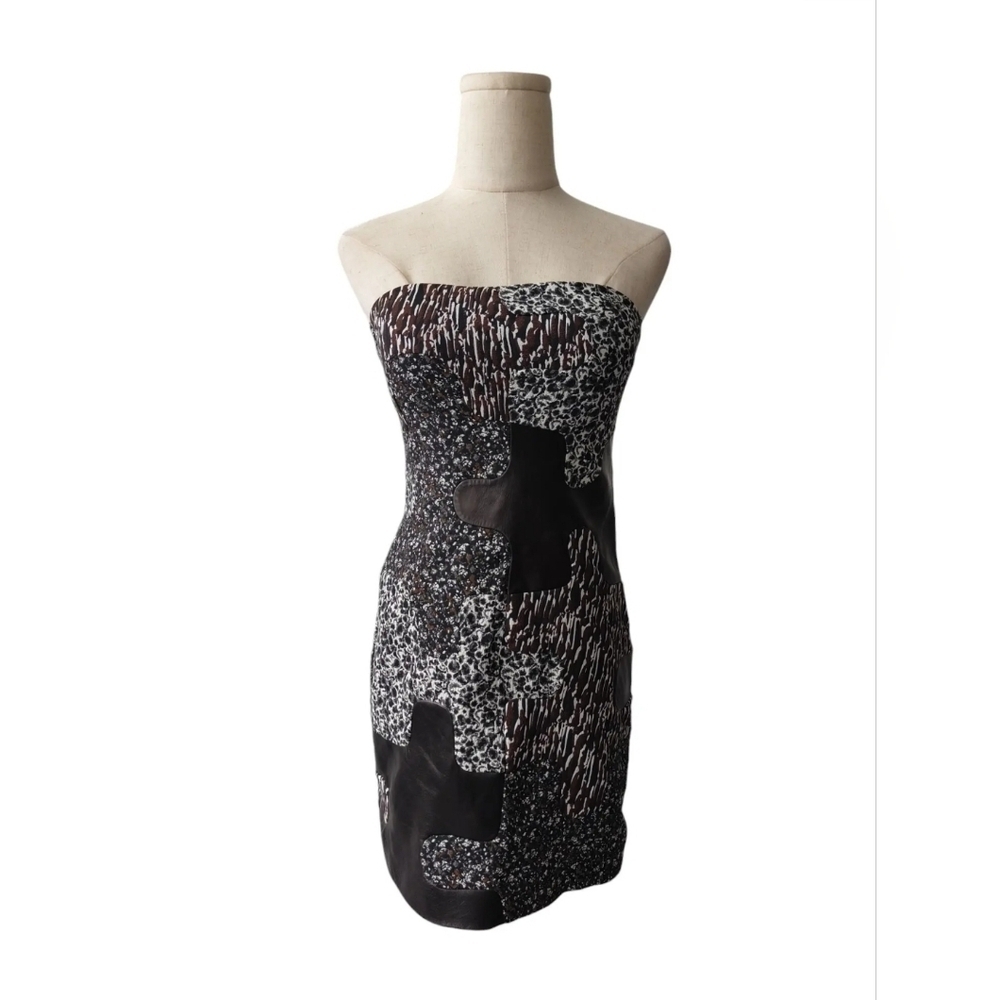 Diane von Furstenberg Patterned Tube Dress With Leather Patching Sz 6